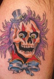 彩色骷髅小丑和帽子纹身图案