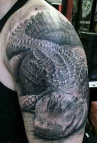 非常逼真的黑白鳄鱼肩部纹身图案