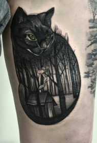 彩色猫与小森林房子纹身图案