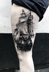 大腿黑令人难以置信帆船纹身图案