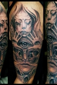 黑灰骷髅恶魔女巫眼睛纹身图案