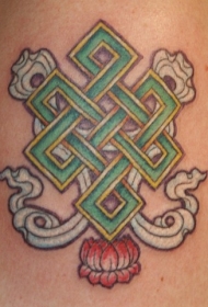 绿色佛教符号与莲花纹身图案