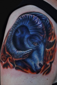 蓝色白羊座公羊头像纹身图案