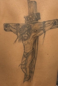 耶稣被钉死在十字架上黑灰纹身图案