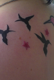 黑色和粉红色的蜂鸟纹身图案