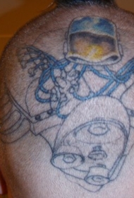 腿部黄色和蓝色飞行设备纹身图案