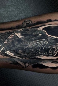 黑色神秘邪恶怪物狼小腿纹身图案