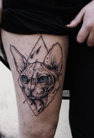 大腿有趣的设计彩色几何猫纹身图案