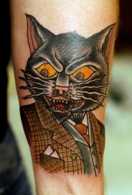 彩色的愤怒猫和西服纹身图案