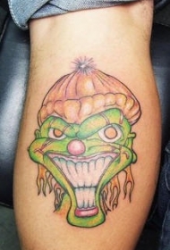 小腿绿色的微笑小丑纹身图案