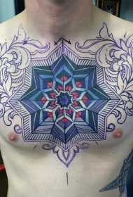 胸部五彩的曼陀罗装饰纹身图案