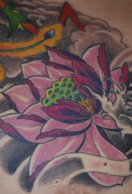 粉红色莲花和黑色背景纹身图案