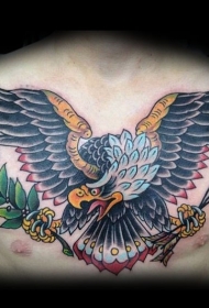 old school胸部彩色鹰与箭头和橄榄枝纹身图案