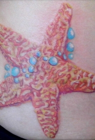 好看的橙色海星与蓝色泡泡纹身图案