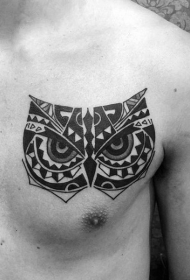 部落风格猫头鹰头部胸部纹身图案