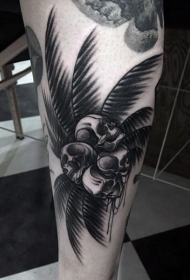 小腿黑色棕榈树与骷髅形状的椰子纹身图案