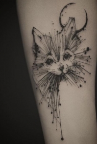 可爱的线条组合猫与月亮纹身图案
