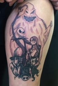 大腿好看的黑色僵尸夫妇与幽灵纹身图案