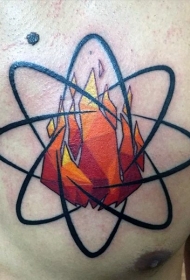 胸部new school彩色原子符号和火焰纹身图案