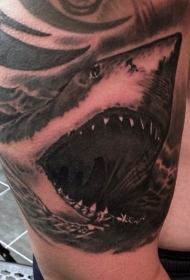 大臂黑灰大鲨鱼头纹身图案
