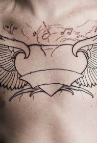 翅膀心形音乐符号胸部未完成纹身图案