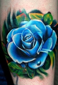 蓝色玫瑰插画风格纹身图案