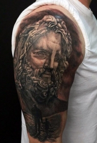 手臂父子与海神雕像黑灰纹身图案