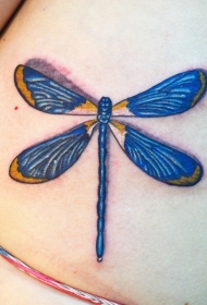 蓝色与黄色蜻蜓纹身图案
