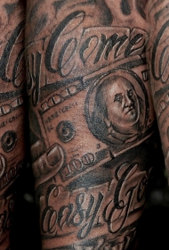 小臂令人难以置信的黑色美元与字母纹身图案