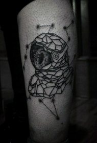 有趣的黑白几何宇航员大腿纹身图案