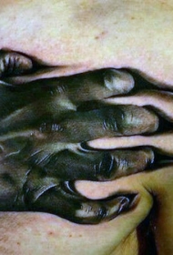 胸部恐怖电影可怕逼真的僵尸手纹身图案