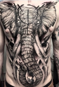 胸部黑灰神秘的大象纹身图案