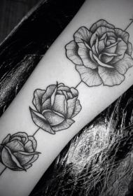 小臂黑灰三朵不同程度玫瑰花纹身图案