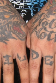 手臂黑色恐怖风格狼头字母纹身图案