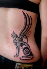 埃及风格有翅膀的花纹猫纹身图案