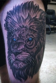 大腿蓝眼睛的狮子纹身图案