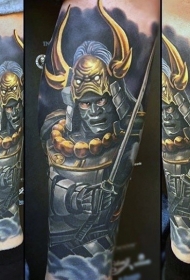 小腿彩色的幻想武士纹身图案