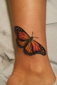 脚踝彩色蝴蝶纹身图案