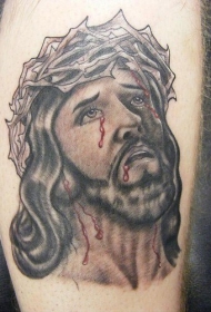 流血黑色荆棘冠耶稣纹身图案
