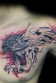 胸部素描风格彩色飞行鹰纹身图案