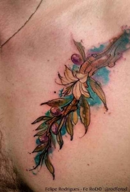 胸部彩色树枝纹身图案
