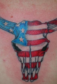 美国国旗公牛骷髅纹身图案