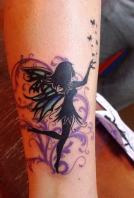 黑色精灵与紫色藤蔓纹身图案