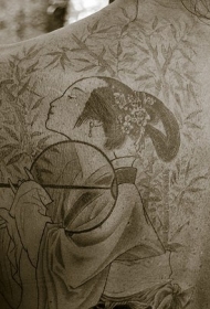 中国风古代女性人像黑色纹身图案