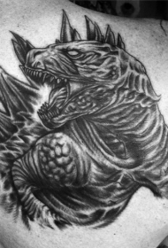 肩部邪恶的黑色哥斯拉纹身图案