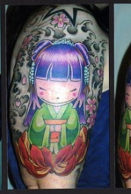 中国卡通女孩和莲花纹身图案
