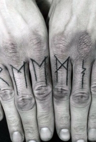 手指简单的黑色字母纹身图案