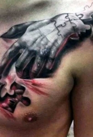 胸部恶魔之手拼图风格纹身图案