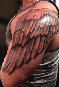 大臂简约黑灰个性翅膀纹身图案