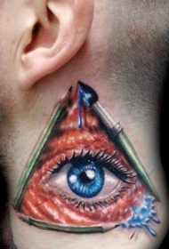 颈部三角形和蓝眼睛纹身图案